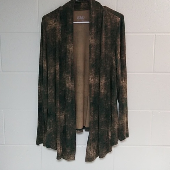 LOGO LAGENLOOK CARDIGAN, OPEN TUNIC, NATURAL MONOCHROMATIC GREENS & TAN - Picture 6 of 6